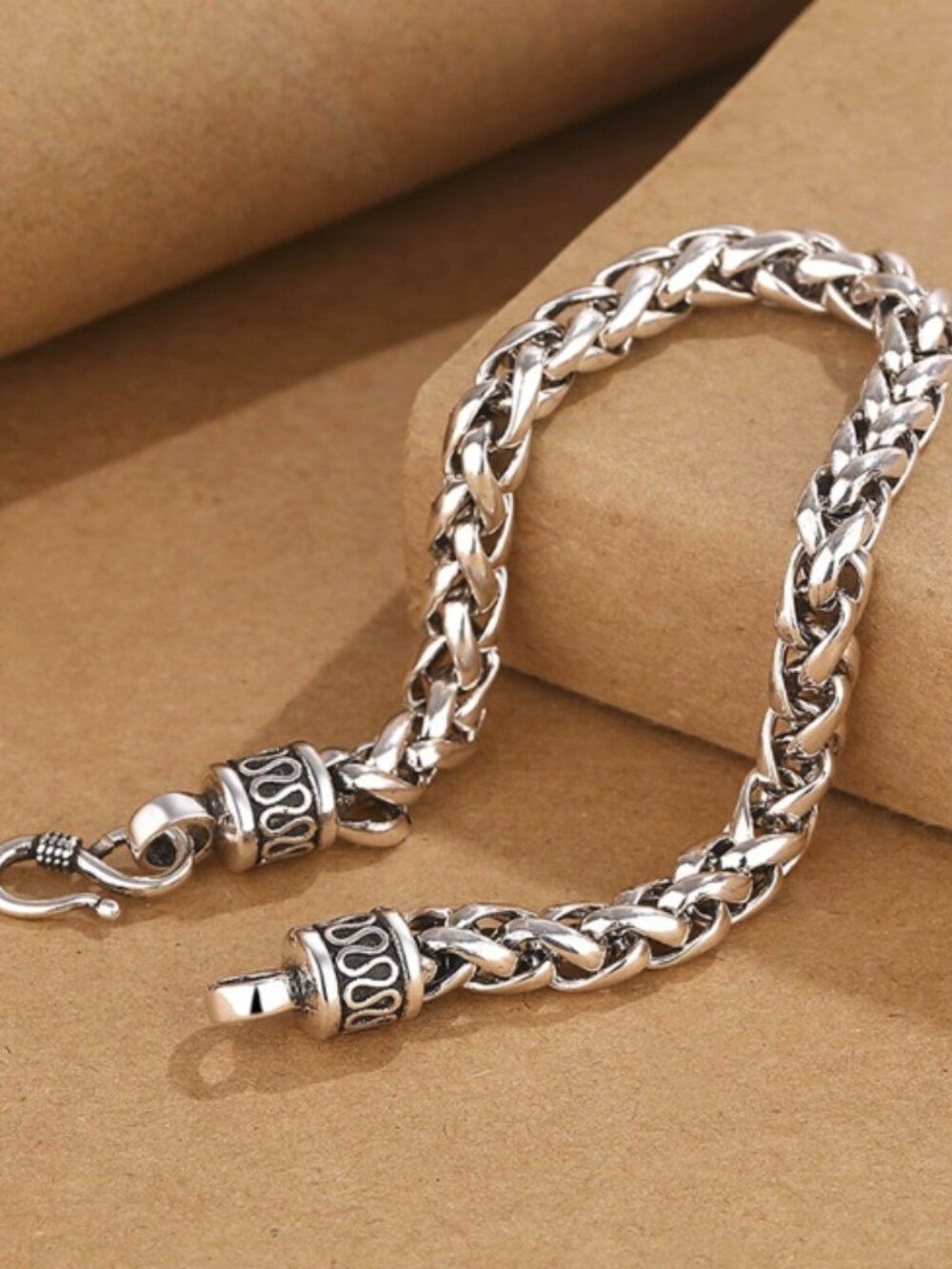 Unisex Antiqued Silver Chain Bracelet
